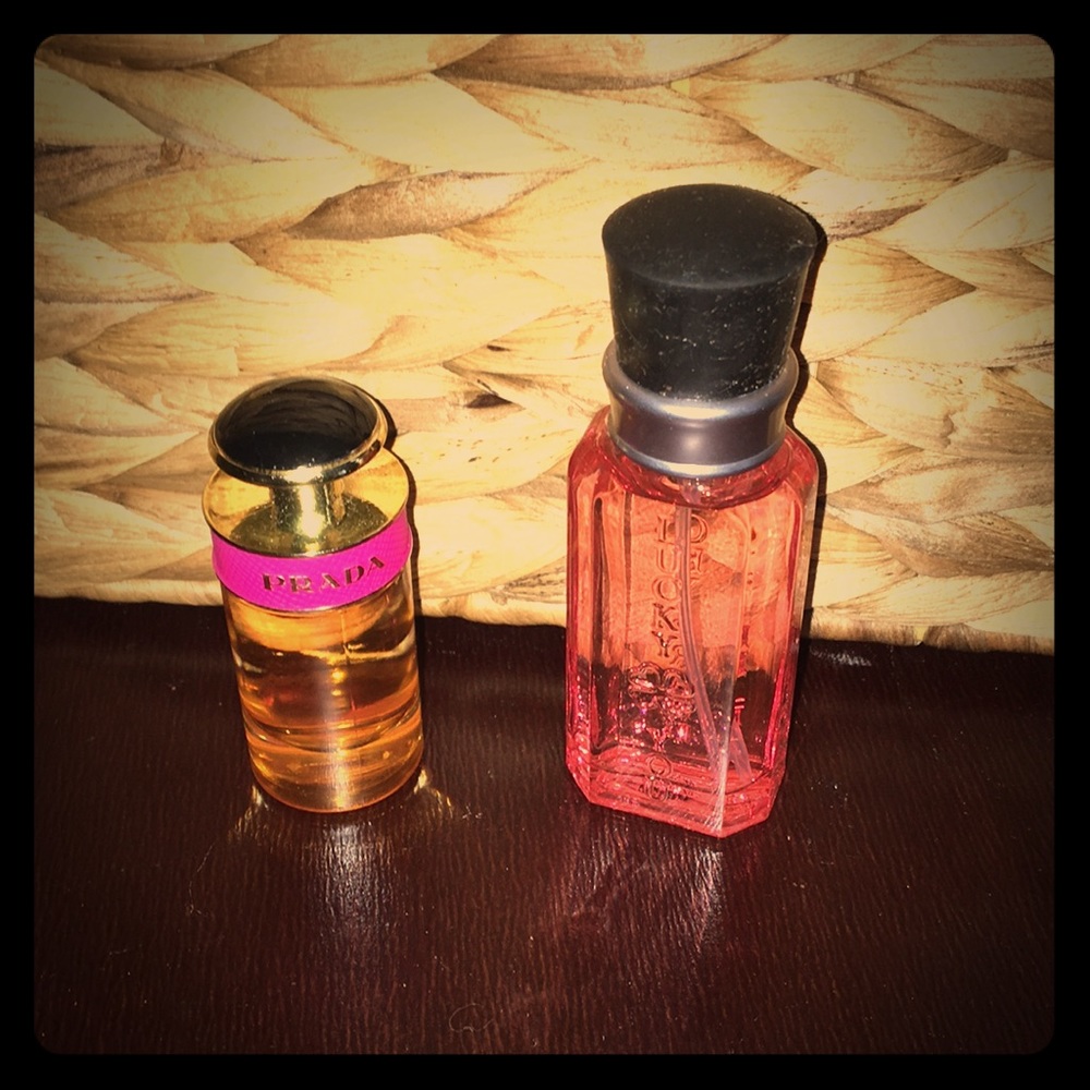 Lucky brand and Prada bundle travel size perfume.